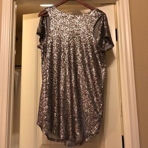 Silver sequin dress with open back